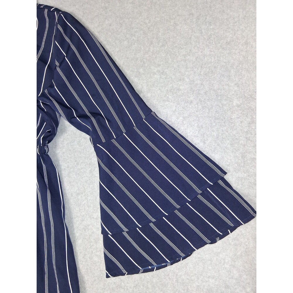 Hint Of Blush 3/4 Bell Sleeve Midi Dress Small Navy Blue Pinstripe Nautical - Picture 5 of 12